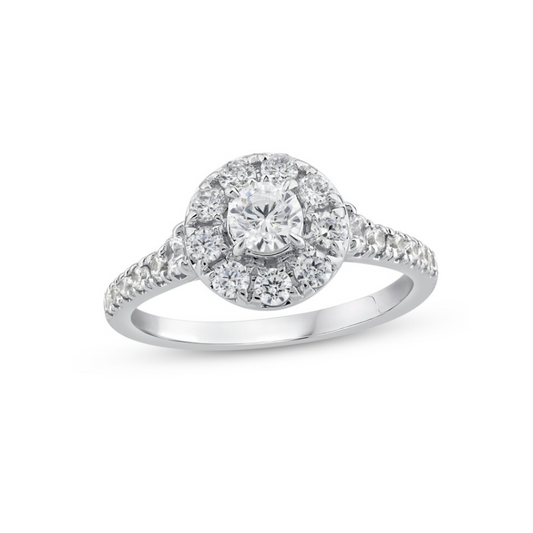 Halo ring in 18k white gold and natural diamonds